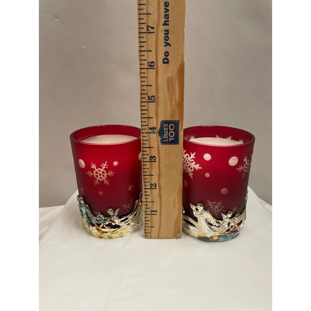 International Silver Company Red Snowflake Angel Votive Candles Set of 2